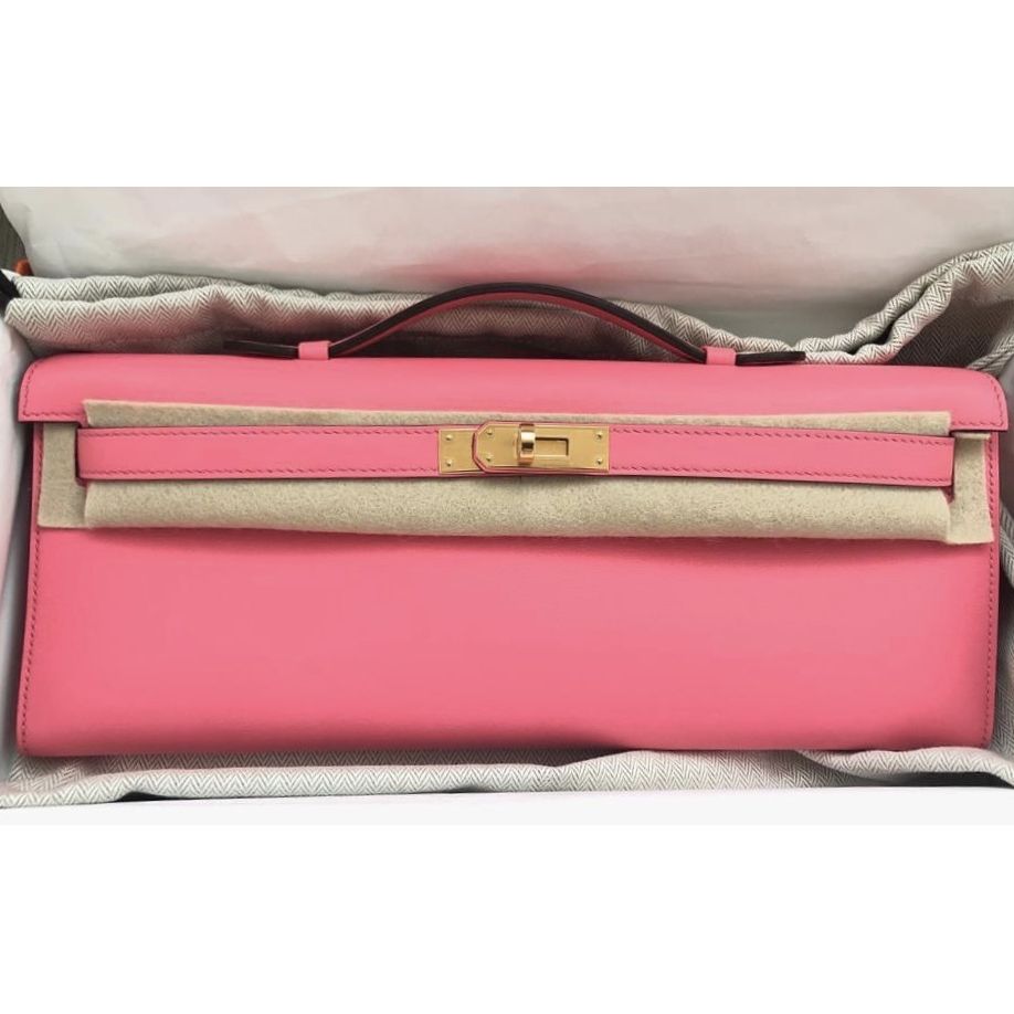 Hermes Kelly Cut Rose Azalée Swift Gold Hardware #D - Vendome