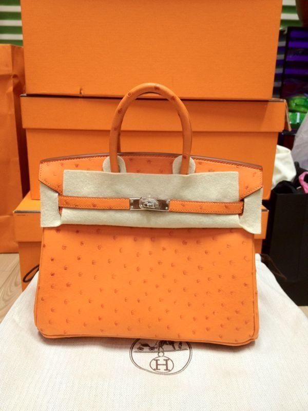 Hermes Birkin 25 Ostrich Tangerine Orange Palladium