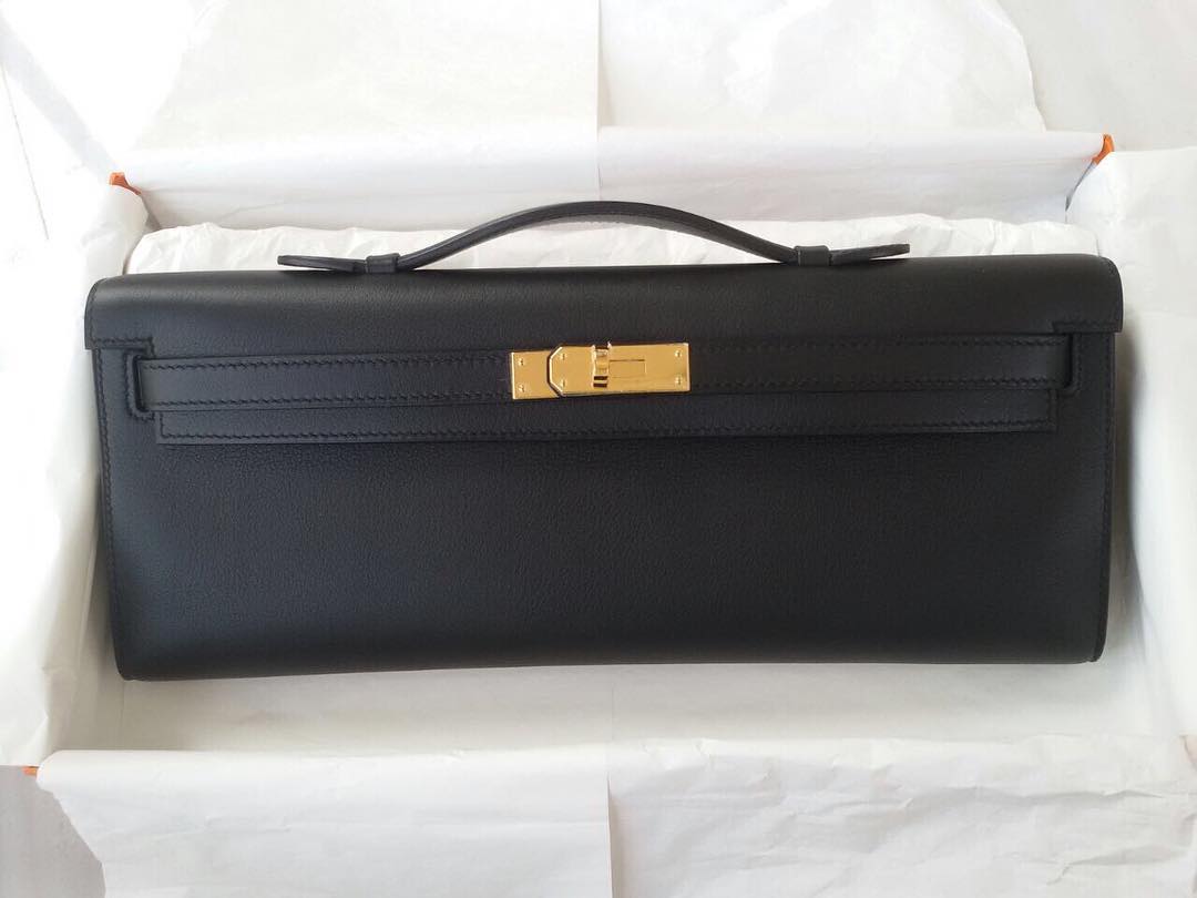 Hermes Kelly Cut Noir Black Swift Gold 