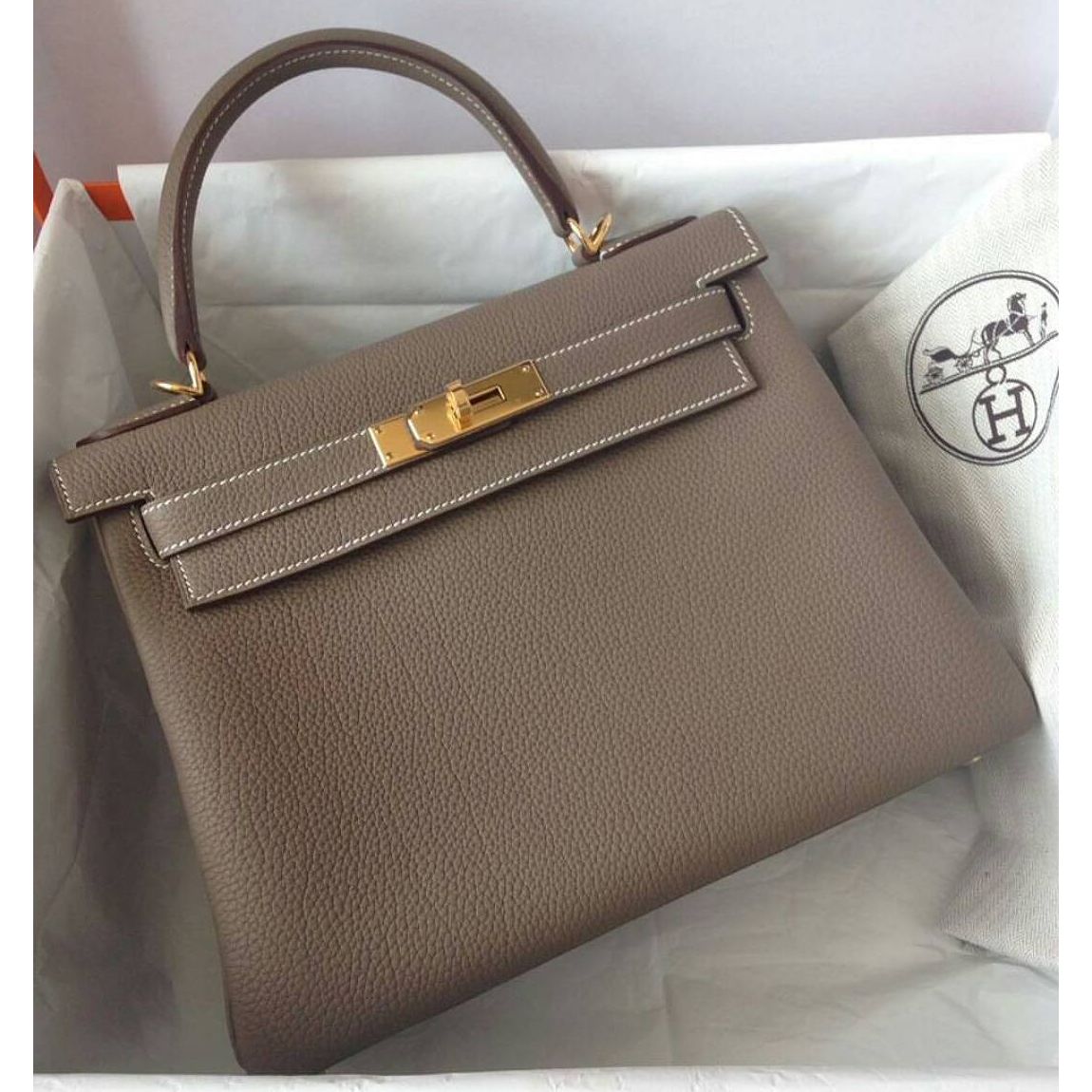 Hermes Kelly 28 Retourne Etoupe Togo Gold Hardware #D