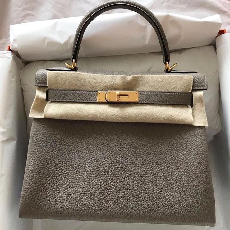 Hermes Kelly 28 Retourne Togo Gris Perle - GB10463M - Global Boutique