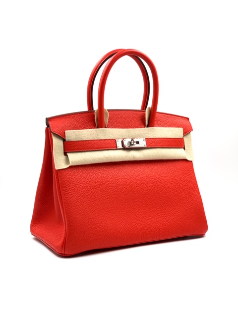 Hermes Rouge Casaque Verso Birkin 30 Rouge H Bag Togo Palladium - Chicjoy