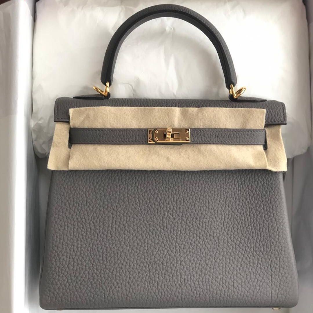 Hermes Kelly 25 Retourne Etain Togo Gold Hardware #D