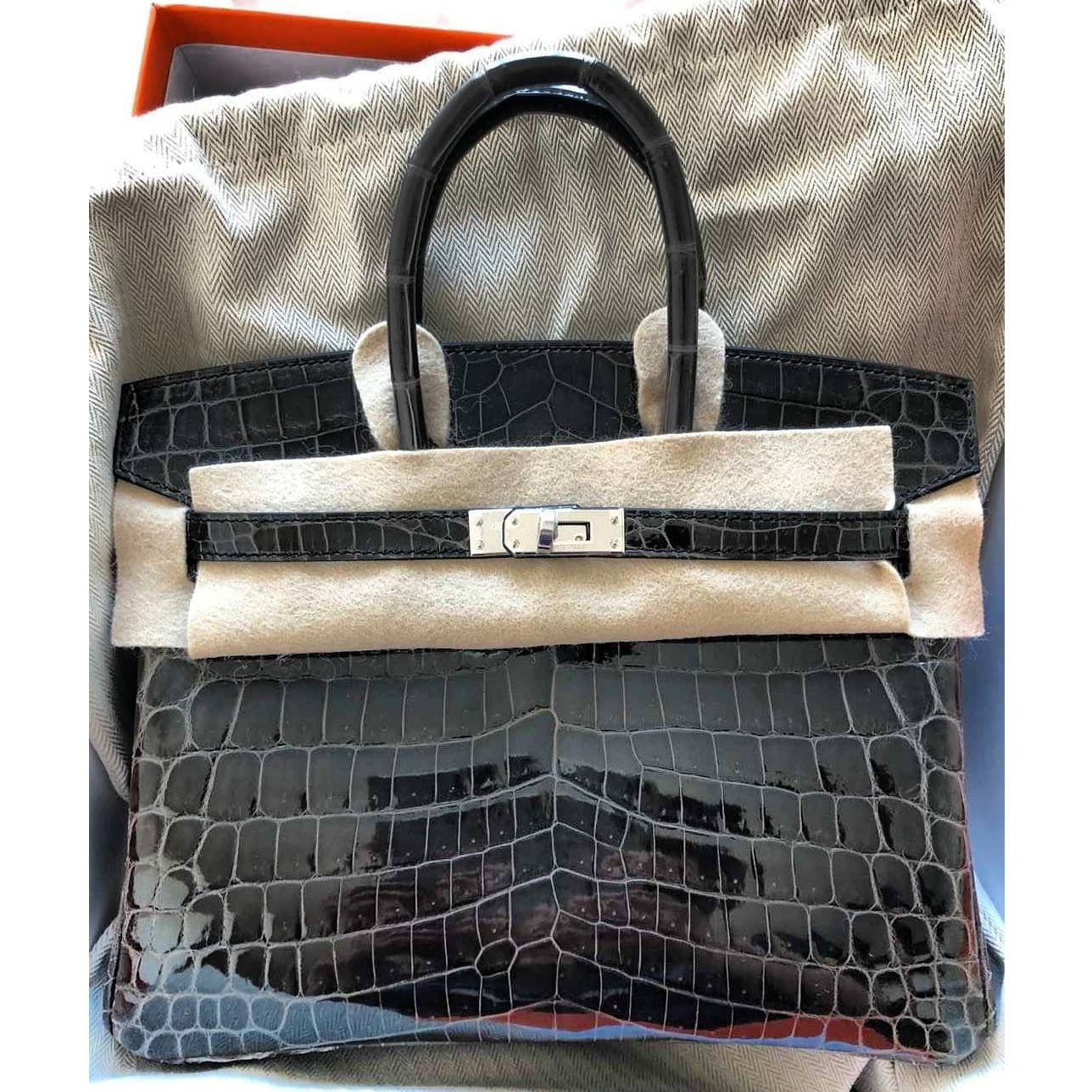 Hermes Birkin 25 Graphite Niloticus Lisse Shiny Palladium Hardware