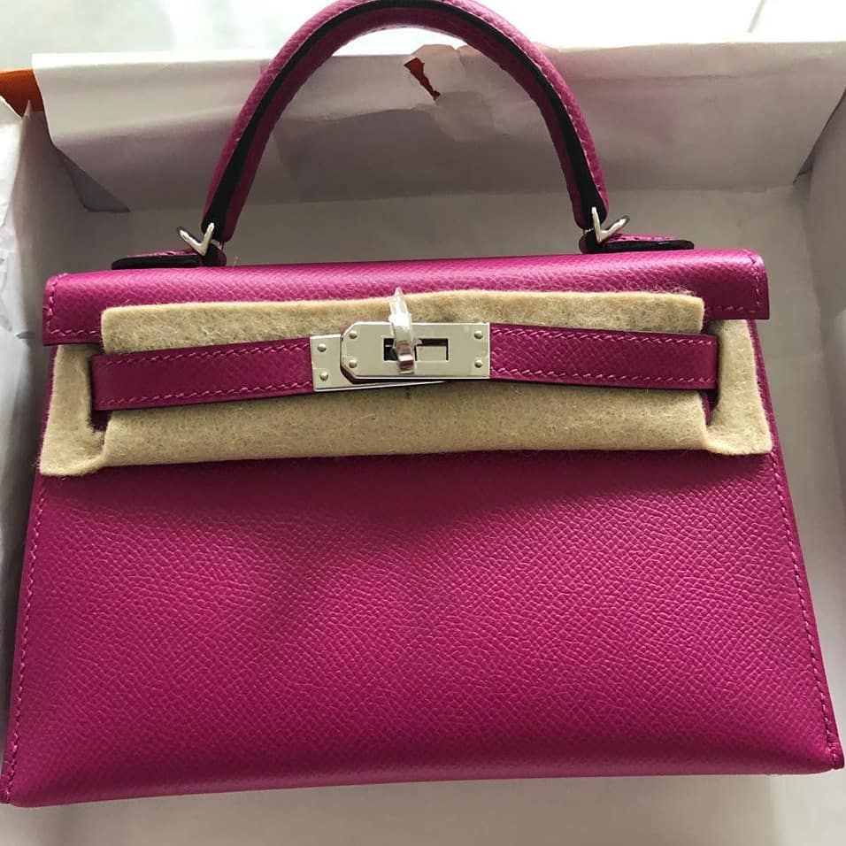 Hermes Kelly 20 Mini Sellier Rose Pourpre Epsom Palladium