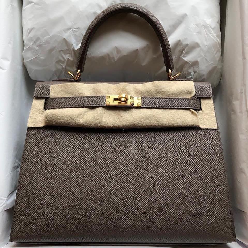 Hermes Kelly 25 Sellier Etain Epsom 