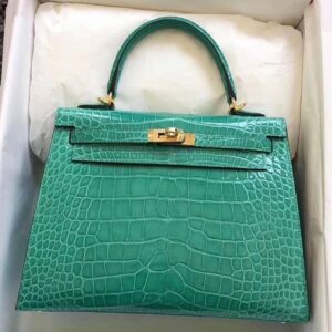 Hermes Kelly 20 Mini Sellier Jade Shiny Porosus Palladium Hardware -  Vendome Monte Carlo