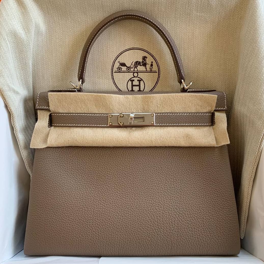 Hermes Kelly 28 Retourne Etoupe Togo Palladium Hardware #D