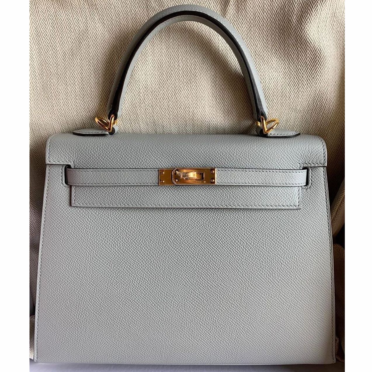 Hermes Kelly 25 Sellier Bleu Glacier Epsom Gold Hardware #C