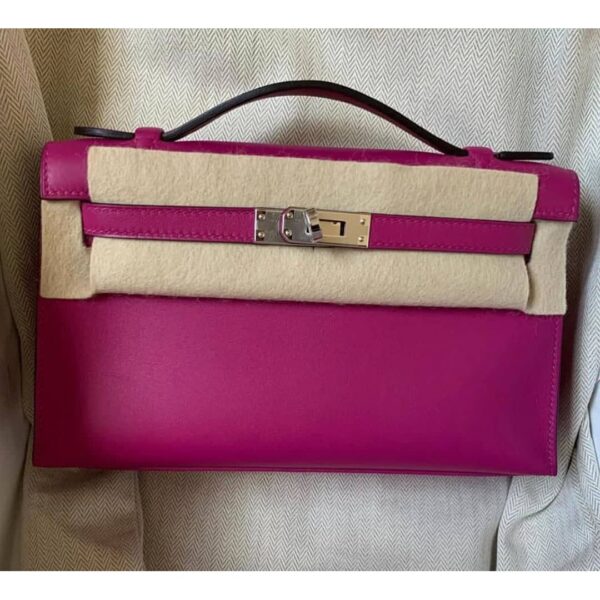 Hermes Kelly Pochette Rose Pourpre Swift Palladium Hardware #D ...