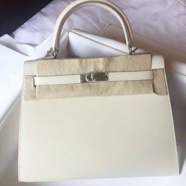 Hermes Kelly 25 Sellier Craie Epsom Palladium Hardware #D - Vendome ...