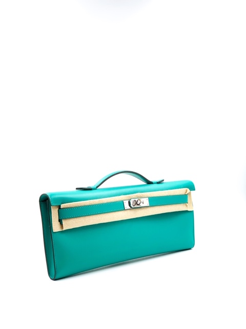 Hermes Kelly Pochette Vert Verone Ostrich Gold Hardware