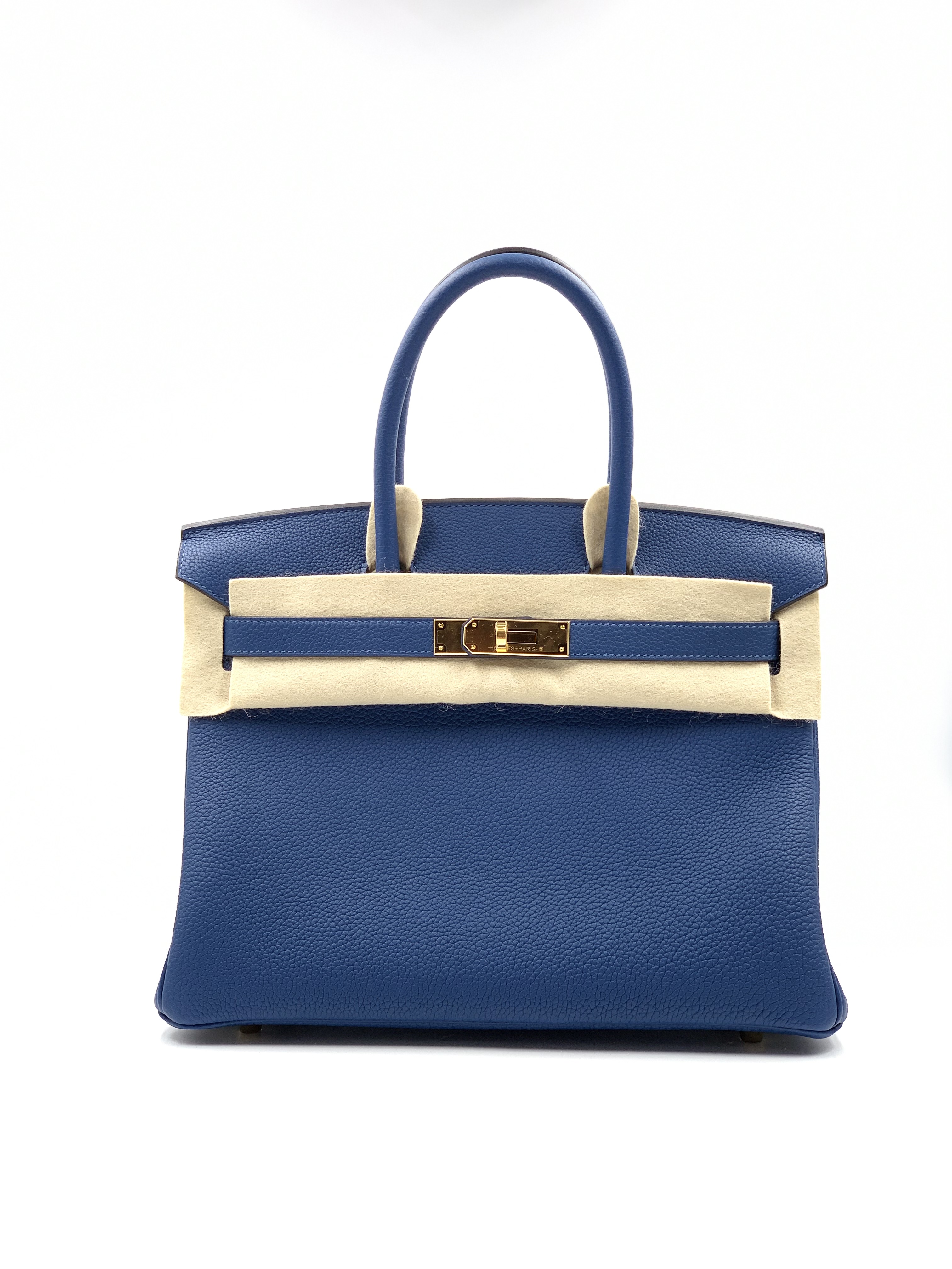 Hermes 30cm Blue Atoll Togo Leather Gold Plated Birkin Bag