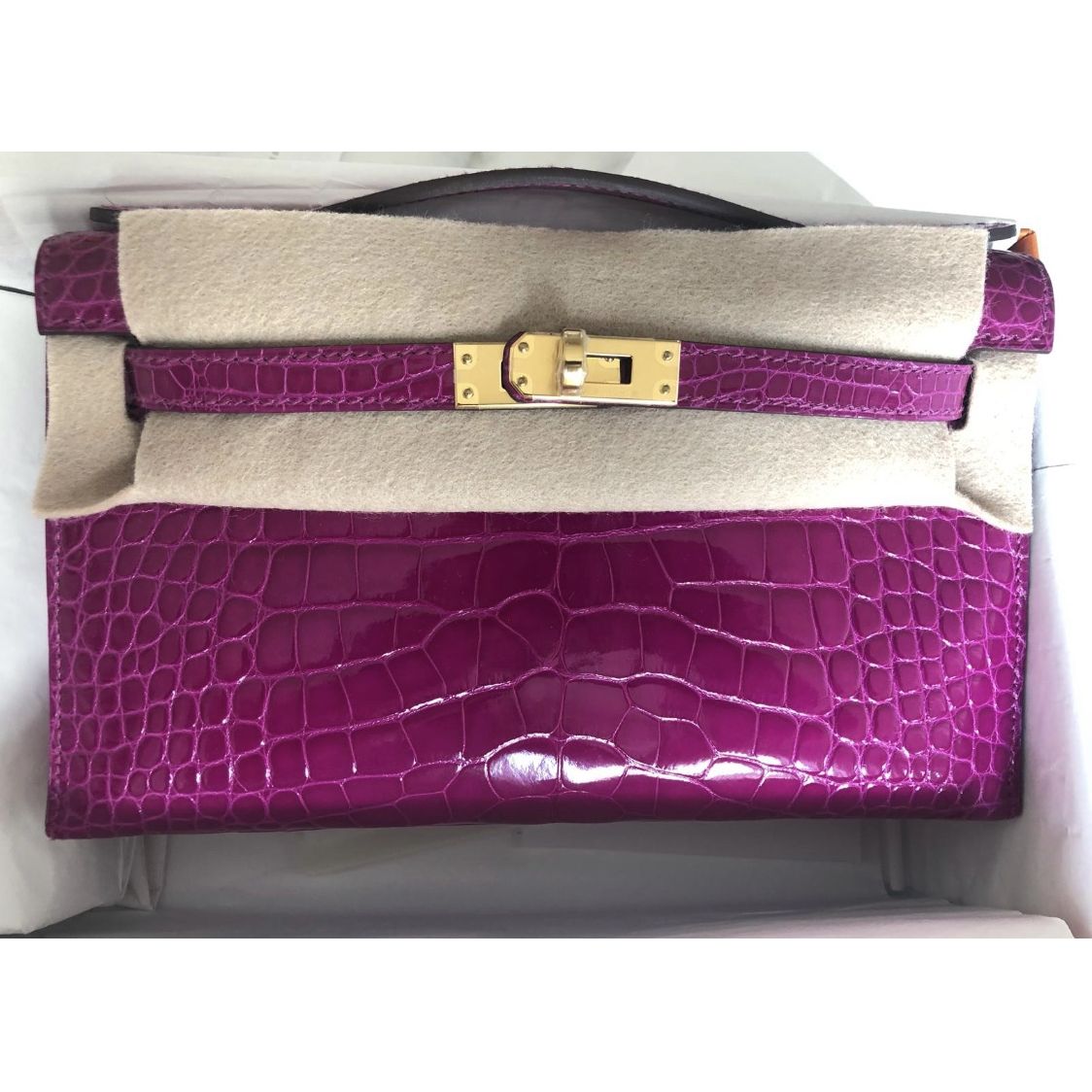 Hermes Mini Kelly Pochette Gris Agate Ostrich Gold Hardware