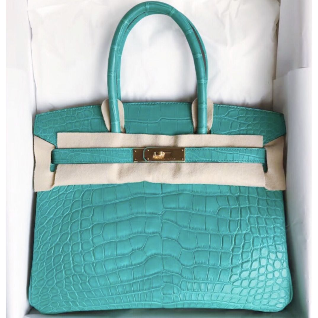 Hermes Birkin 30 Bleu Paon Alligator Mat Matte Gold Hardware #X