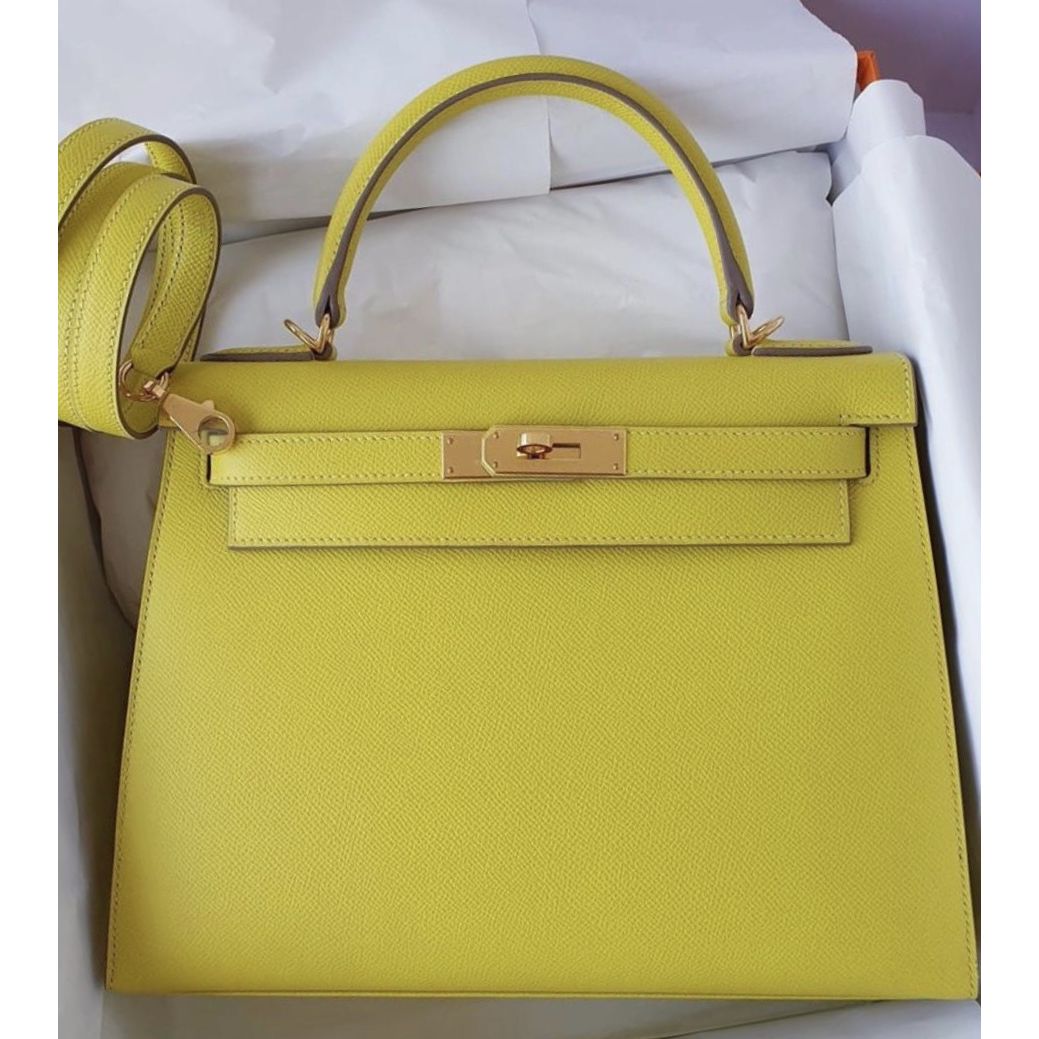 Hermes Kelly 28 Sellier Lime Epsom Gold 