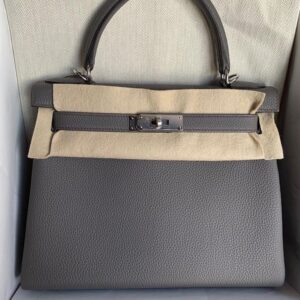 Hermes Kelly 25 Retourne Etain Togo Gold Hardware #D - Vendome Monte Carlo