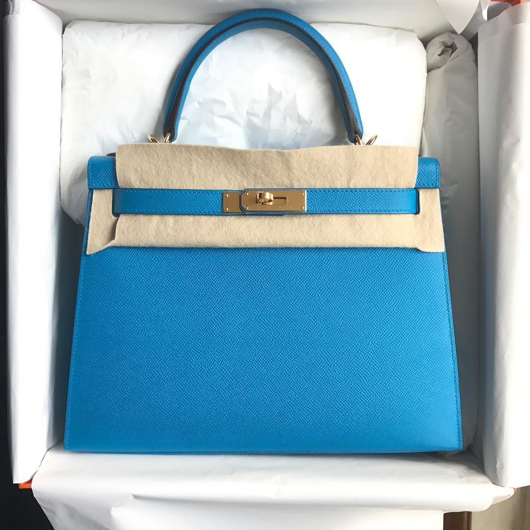 Hermes Kelly28 Blue Zanzibar Epsom Sellier Ghw A