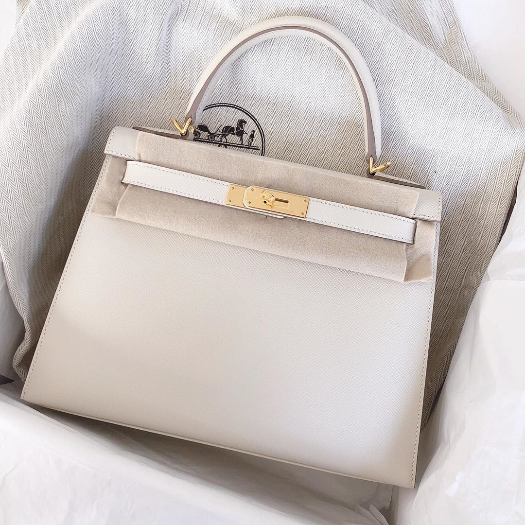 Hermes Kelly 32 Sellier Craie Epsom Palladium Hardware #D - Vendome Monte  Carlo