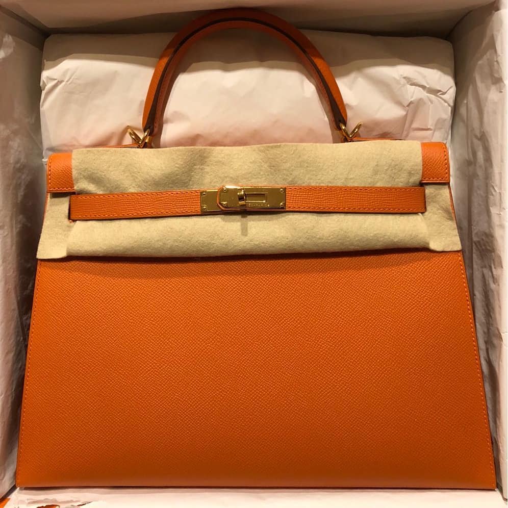 Pre-owned Hermes Kelly Sellier 32 Anemone Epsom Gold Hardware