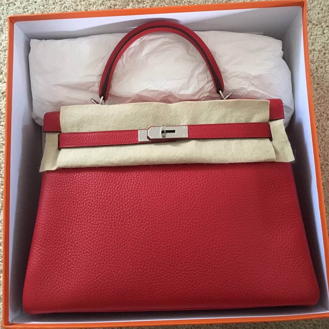 Hermes Kelly 32 Retourne Rouge Casaque Clemence Palladium