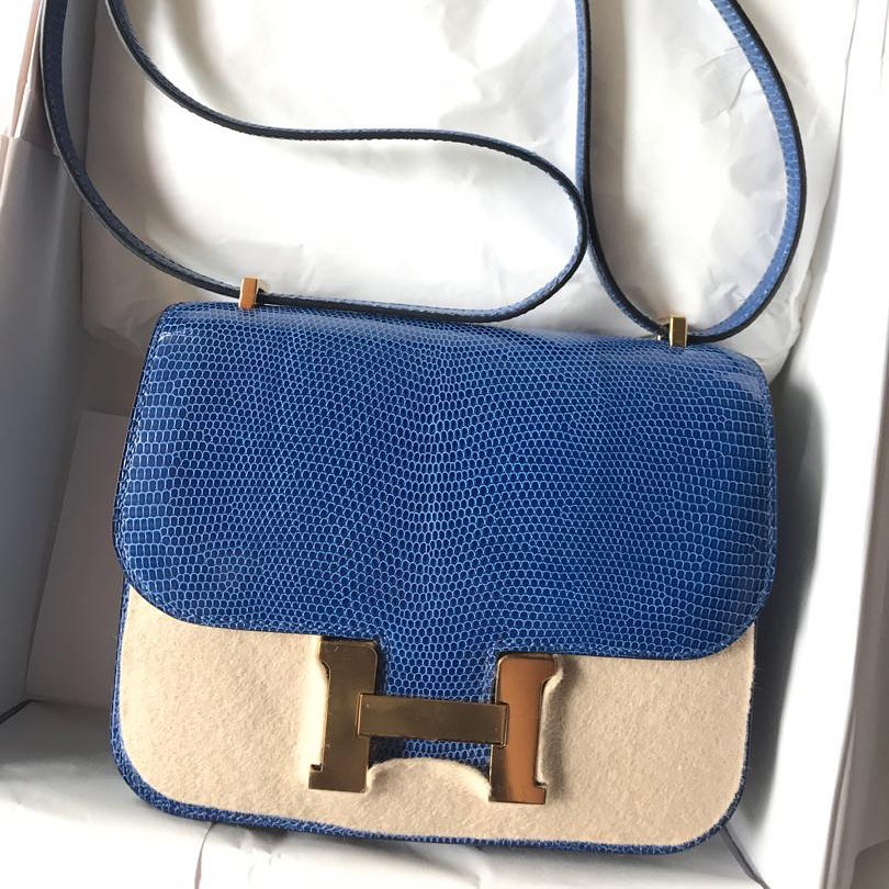 Hermès Micro Constance 14 Bleu Saphir Lizard Niloticus Gold Hardware