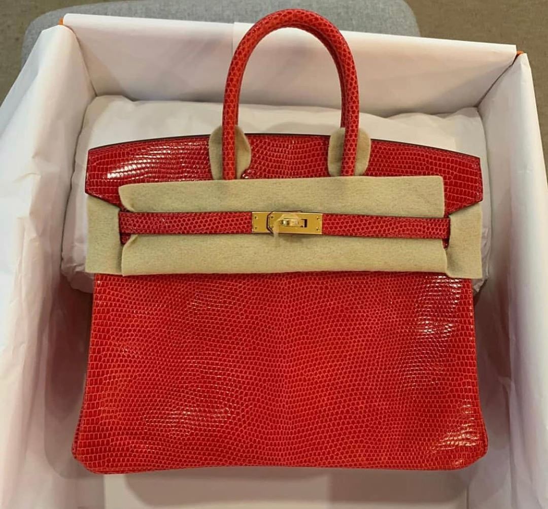 Hermes Birkin 25 Rouge Exotique Lezard Lizard Gold Hardware #D