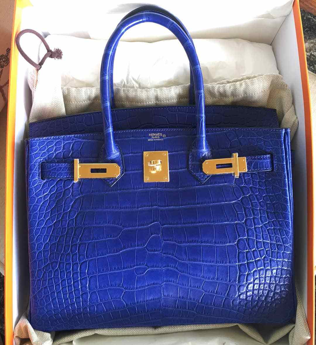 Hermes Birkin 30 Bleu Electrique Alligator Mat Matte Gold Hardware #A -  Vendome Monte Carlo