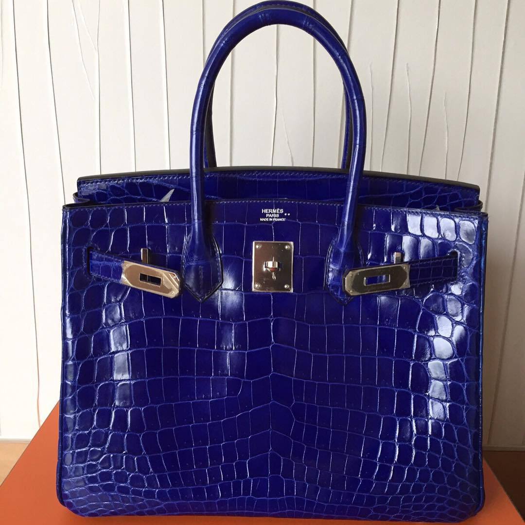 Hermes Birkin 25 Bleu Saphir (Sapphire Blue) Niloticus Lisse (Shiny) Gold  Hardware #C - Vendome Monte Carlo