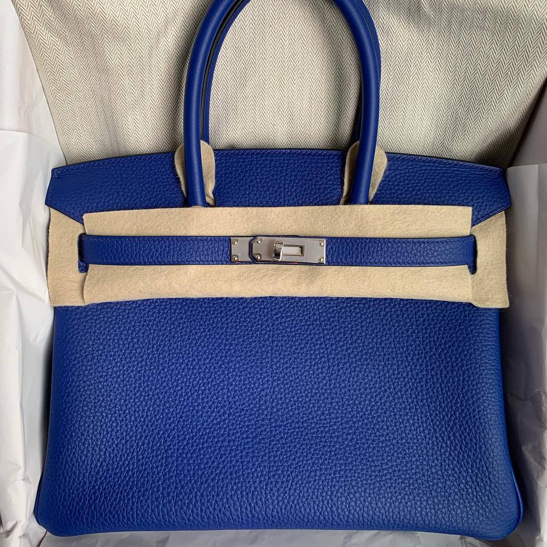 Hermes Birkin bag 30 Blue electric Epsom leather Silver hardware