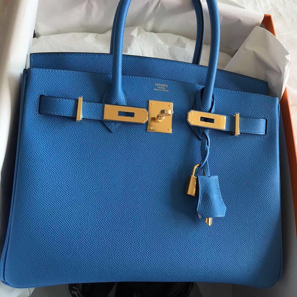 Hermes Birkin 30 Bag Blue Paradis Epsom Leather with Gold Hardware