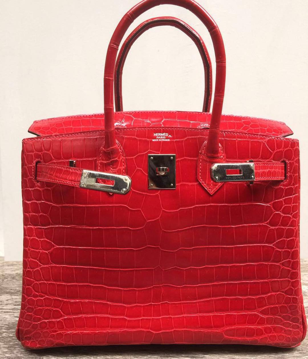 Hermes Birkin 30 Braise Porosus Lisse Shiny Palladium Hardware