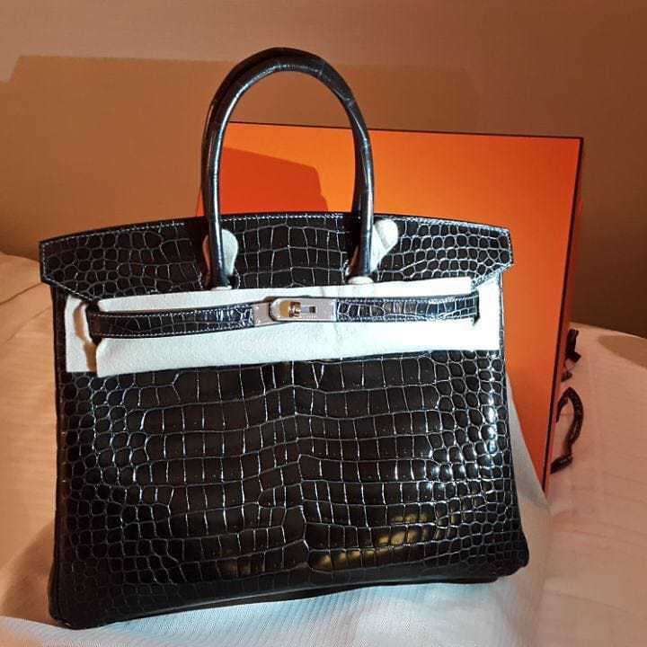 Hermes Birkin 30 Black Shiny Niloticus Crocodile Gold Hardware