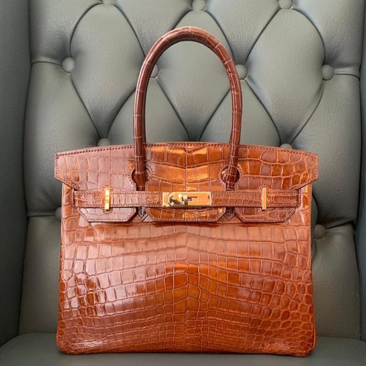 Hermes Birkin Crocodile Bag in Tri-color Horseshoe Orange with Gold  Hardware