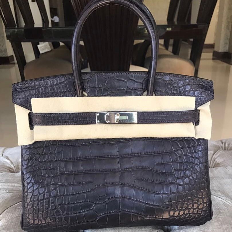 HERMES Black Crocodile Alligator 35 Birkin Bag Silver Hardware!