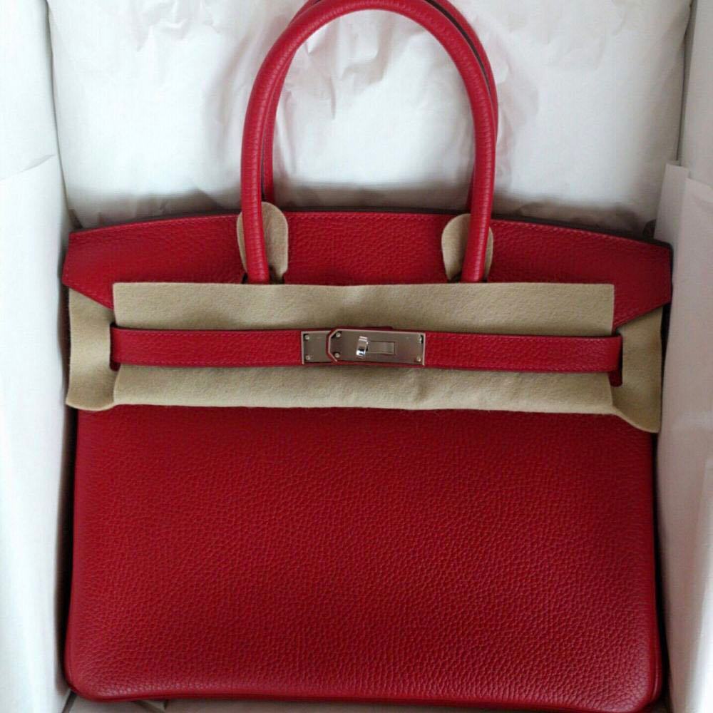 Hermes Red Clemence Leather Palladium Hardware Birkin 30 Bag