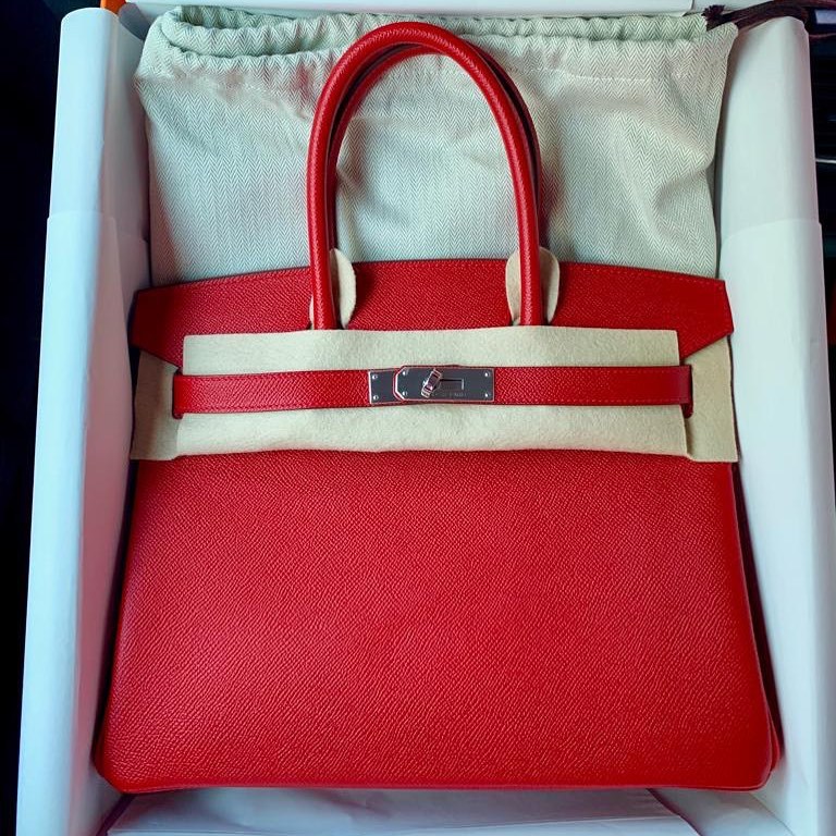 Hermes Birkin 30 Rouge Casaque Epsom Palladium Hardware #D