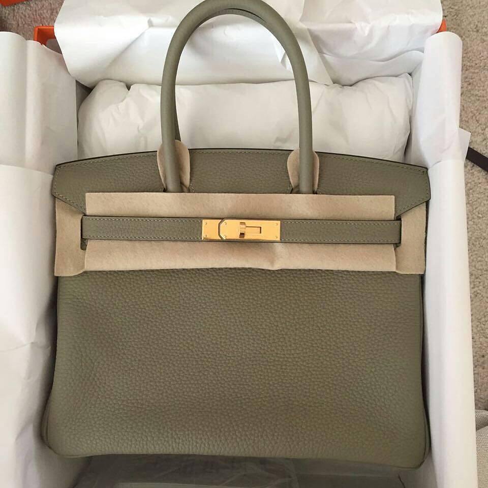 Hermes Birkin 30 Bag Sage (Sauge) Clemence Leather Gold Hardware