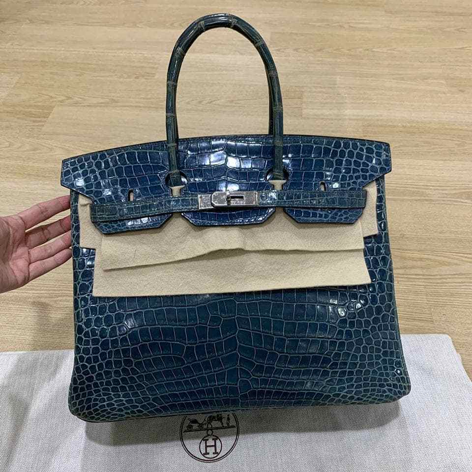 Hermes Birkin 35 Bleu Roi Porosus Lisse Shiny Palladium Hardware #J -  Vendome Monte Carlo