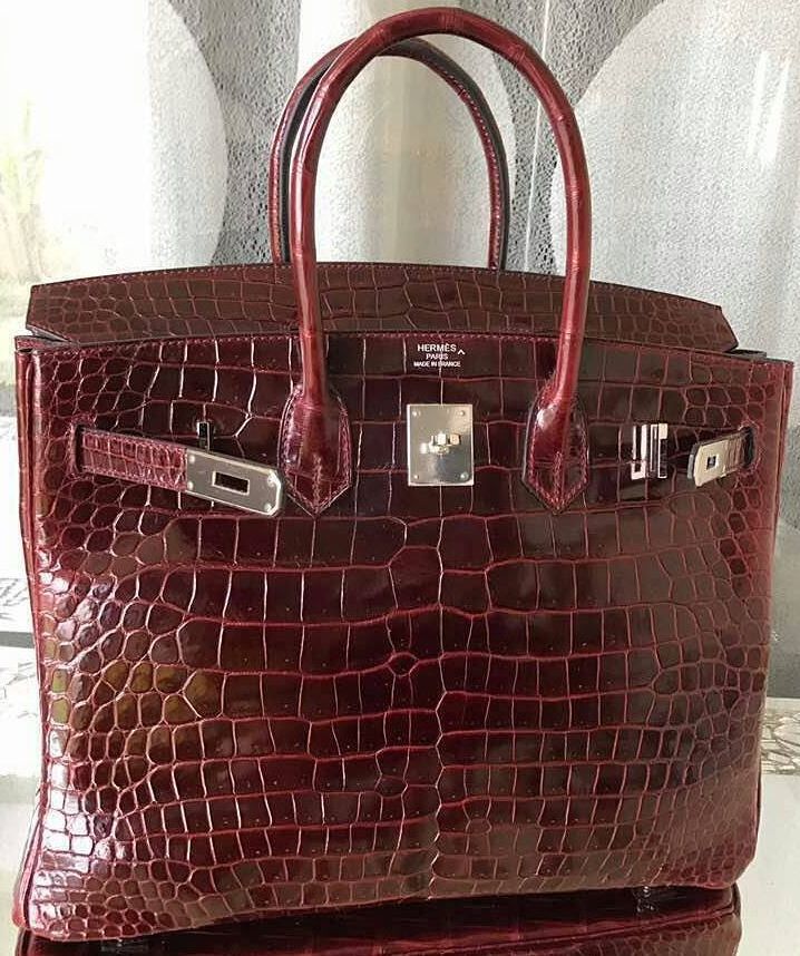 Hermes Birkin 35 Rouge H Porosus Lisse Shiny Palladium