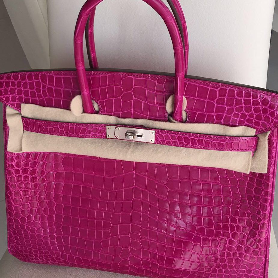 Hermes Birkin 35 Bag Pink Rose Scheherazade Porosus Crocodile Gold