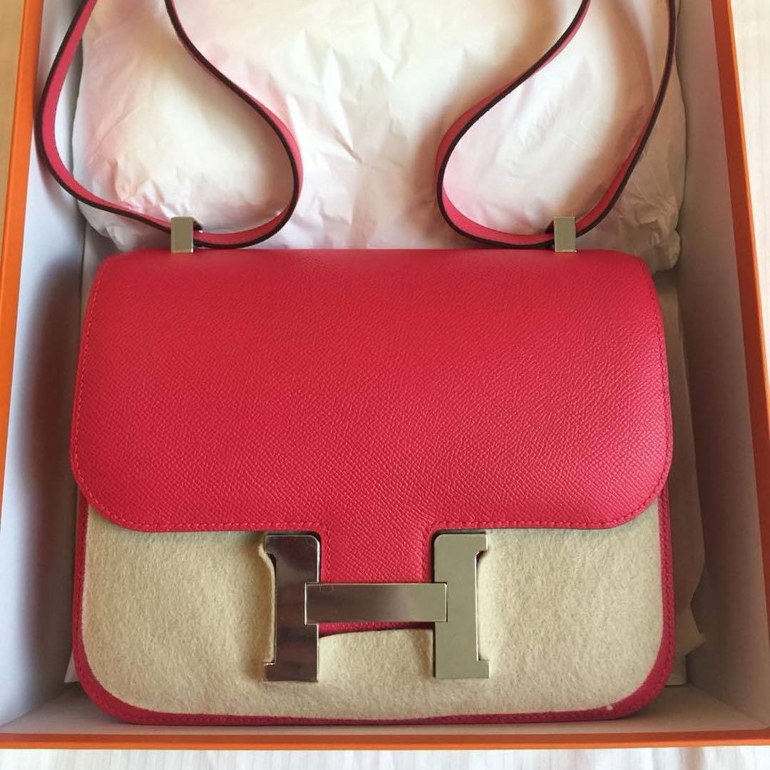 Hermes Constance 24 Rouge Casaque Epsom Palladium Hardware #C