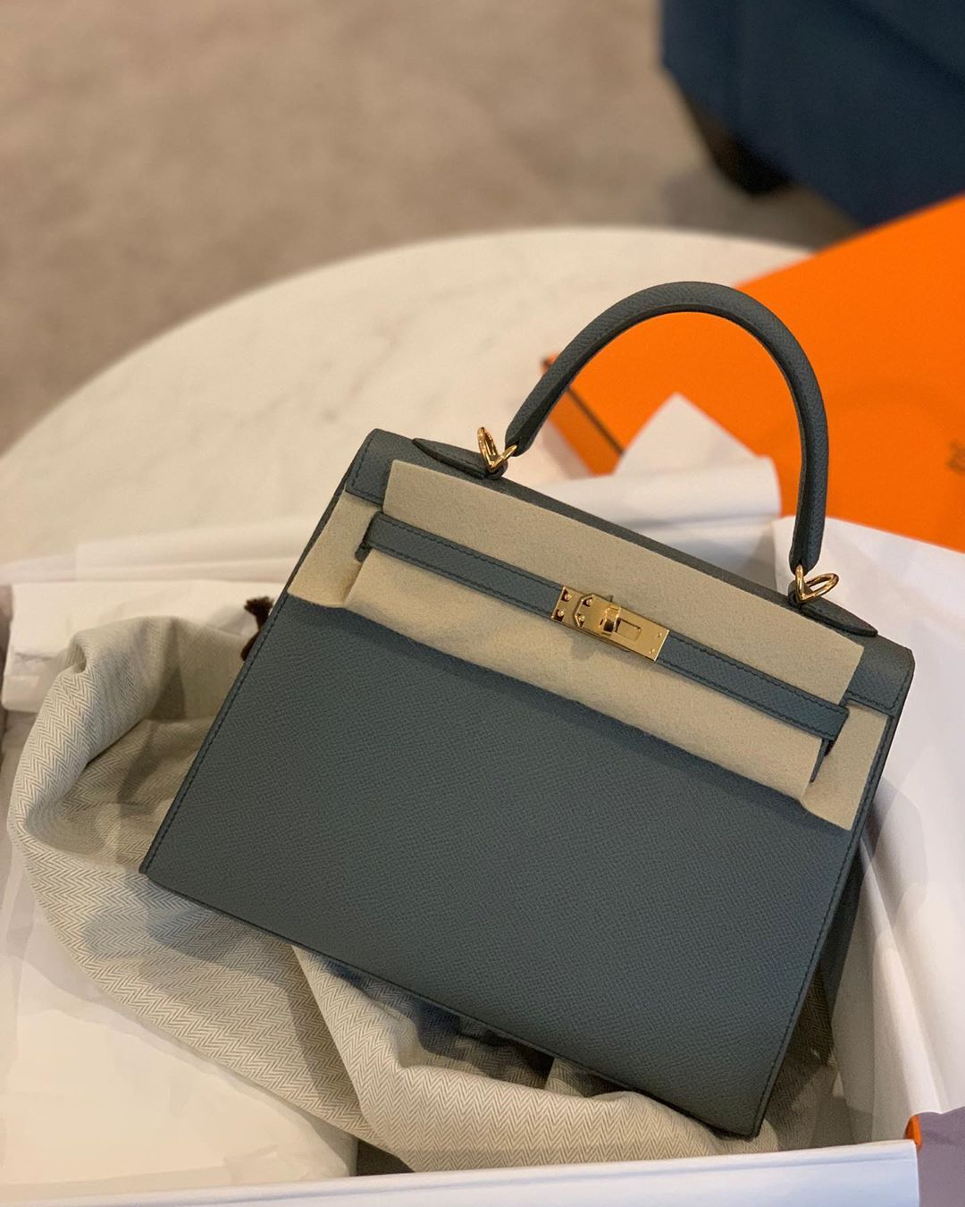 Hermes Kelly Sellier Bag 25 Vert De Gris Epsom Leather Gold