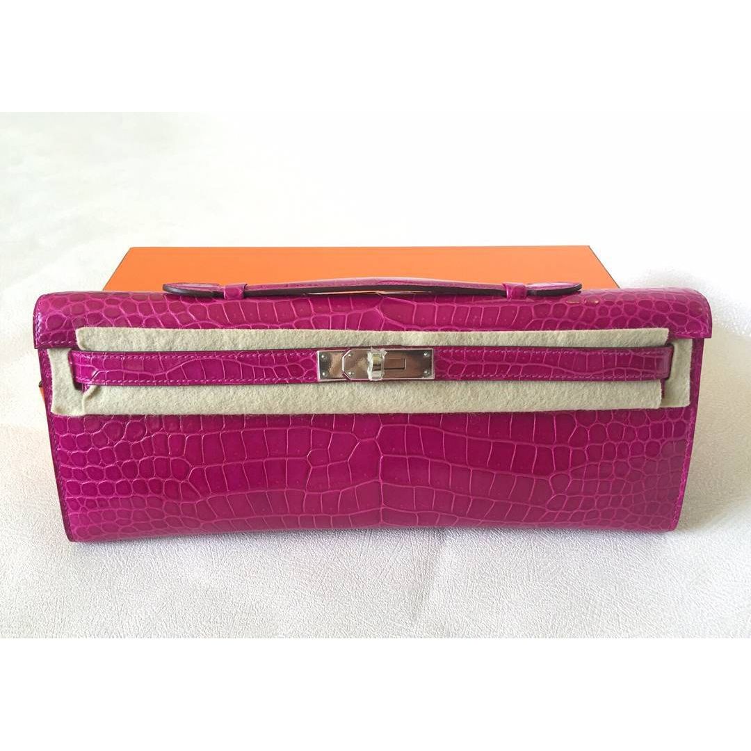 Pre-owned Hermes Kelly Wallet To Go Rose Scheherazade Shiny