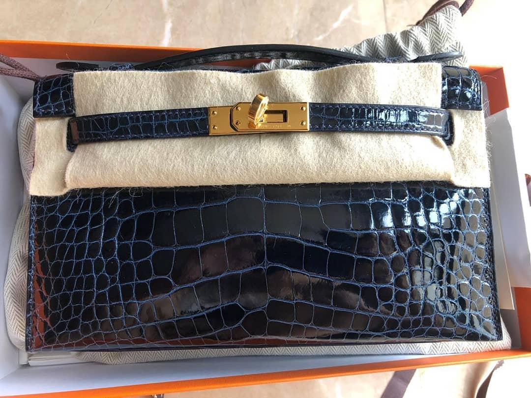 Hermes Blue Brighton Niloticus Crocodile Kelly Pochette