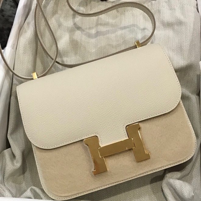 Hermes Constance Mini Bag Epsom Leather Gold Hardware In White