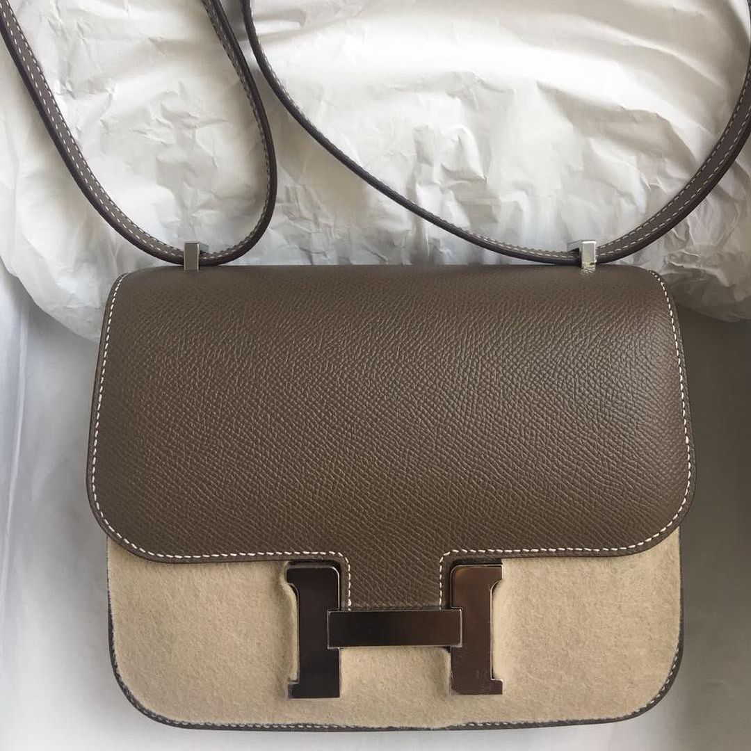 Kelly mini Epsom 18 Etoupe grey Silver