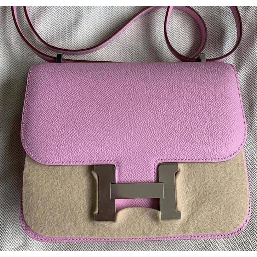 Hermes Mini Constance Bag 18cm Mauve Sylvestre Epsom Rose Gold Hardware