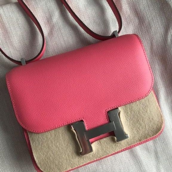 Hermes Constance mini Rose azalee Epsom leather Silver hardware