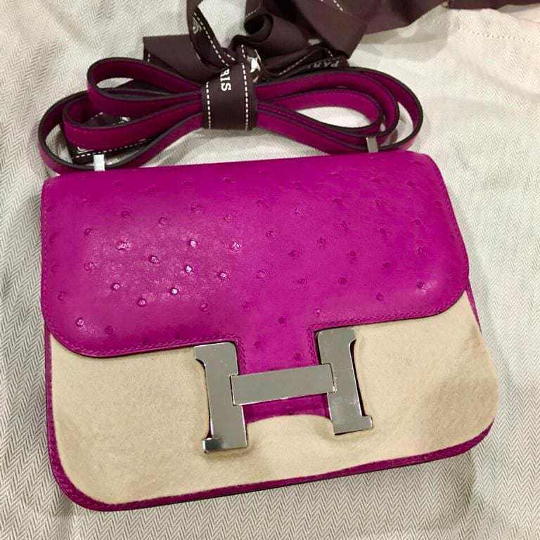 HERMÈS Ostrich Constance Mini 19 shoulder bag in Fuschia Pink with  Palladium hardware-Ginza Xiaoma – Authentic Hermès Boutique